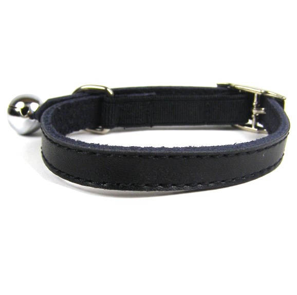 Plain Black Leather Cat Collar coolcatcollars.co.uk